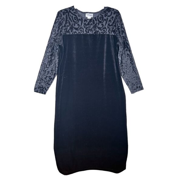 Diane Von Furstenberg DVF Vintage Black Velvet Burnout Maxi Dress Size L - Picture 4 of 9